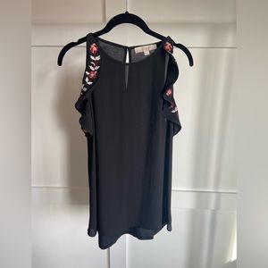 LOFT floral embroidered ruffle sleeve tank